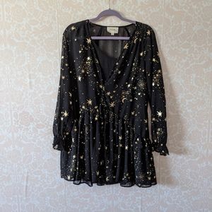 Black Moon and Stars Balloon Sleeve Dress